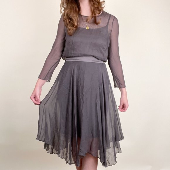 Vintage 100% Silk 4 Piece Set Midi Skirt Sheer Matching Coordinating Formal Chic - Picture 8 of 9